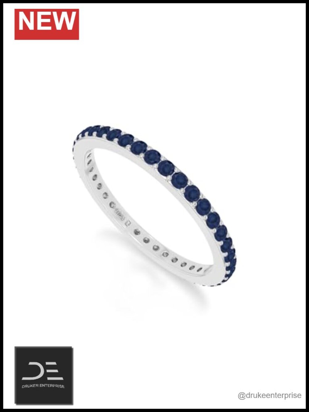 Blue Sapphire Eternity Band Ring for Women, Sterling Silver Prong Setting,